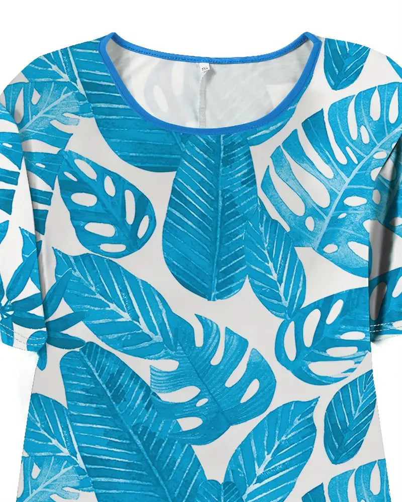 Luzere™ | Tankini Col Rond Manches Courtes Imprimé