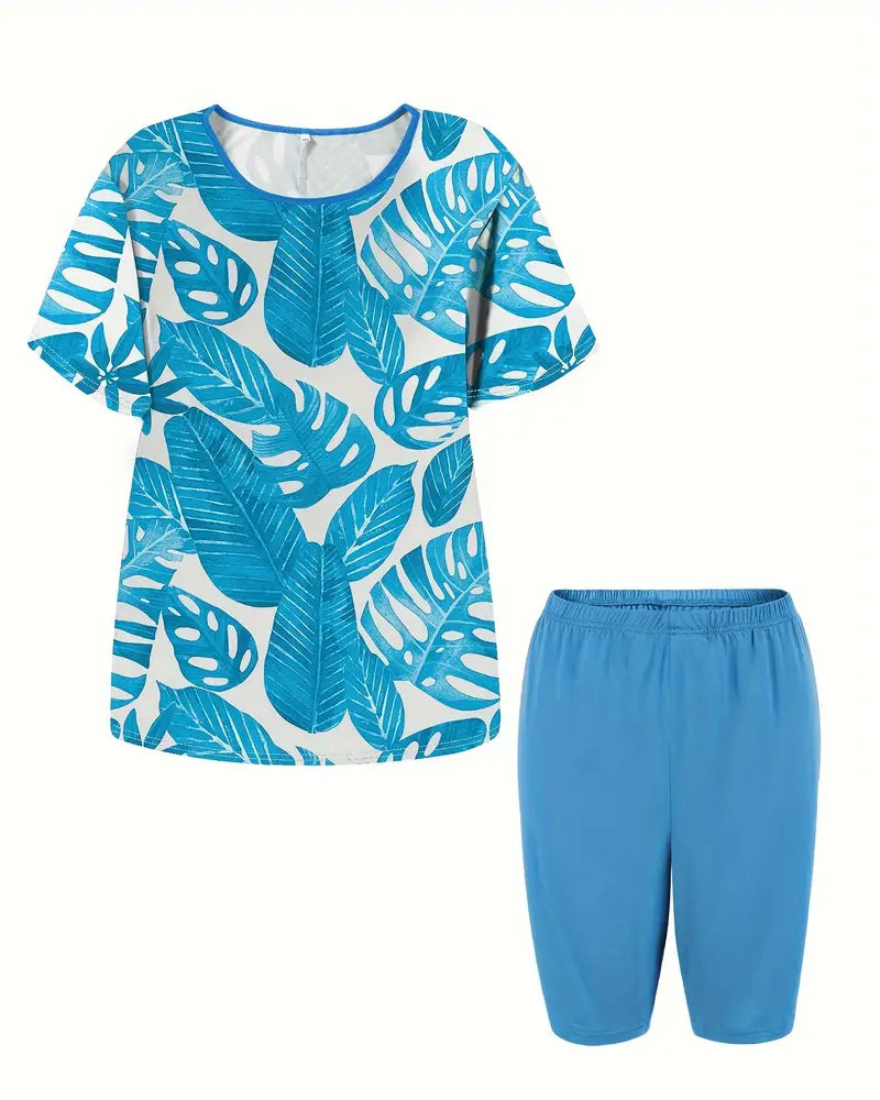 Luzere™ | Tankini Col Rond Manches Courtes Imprimé