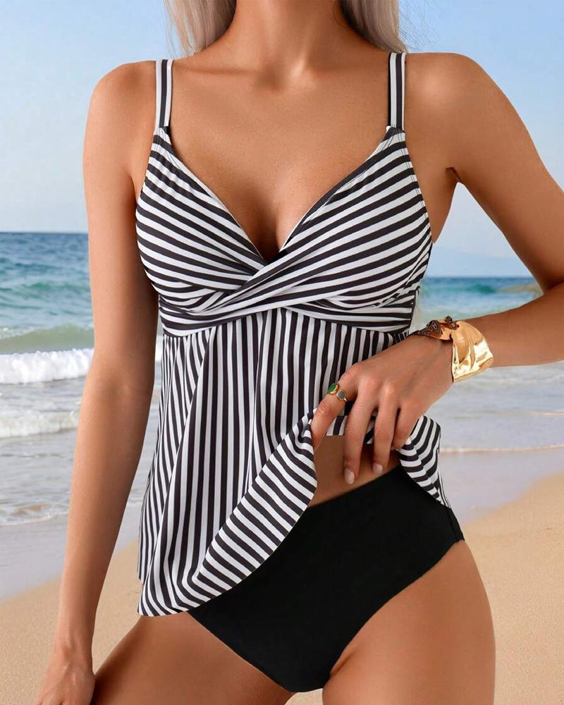 Luzere™ | Tankini Rayé Vertical Deux Pièces Triangle